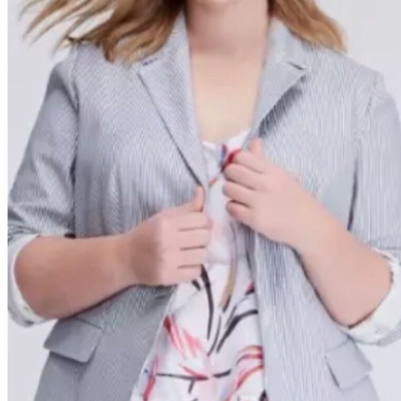 LANE BRYANT | Navy White Stripe Nautical Blazer 22 - Picture 1 of 6